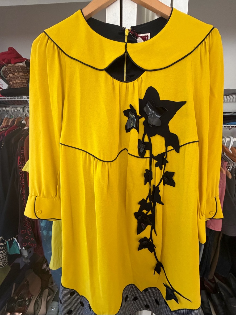 I am Isola Marras Yellow and Black Textured Dress with Contrasting Trim